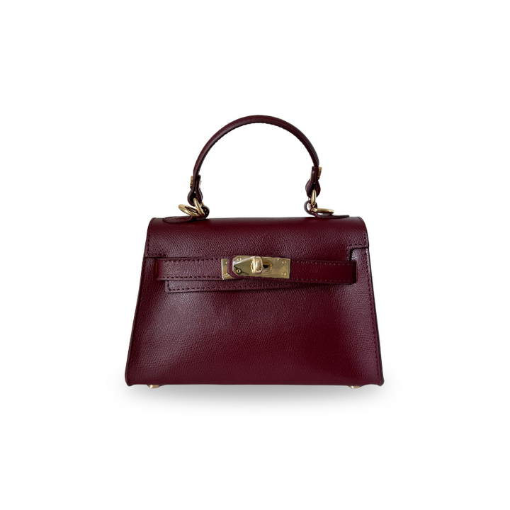 Sac à bandoulière bordeaux en cuir grainé Made in Italy