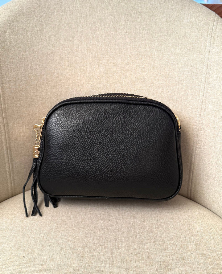 Sac à bandoulière en cuir grainé noir made in Italy 