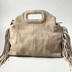Sac à bandoulière beige en daim à franges made in Italy - Fiorella