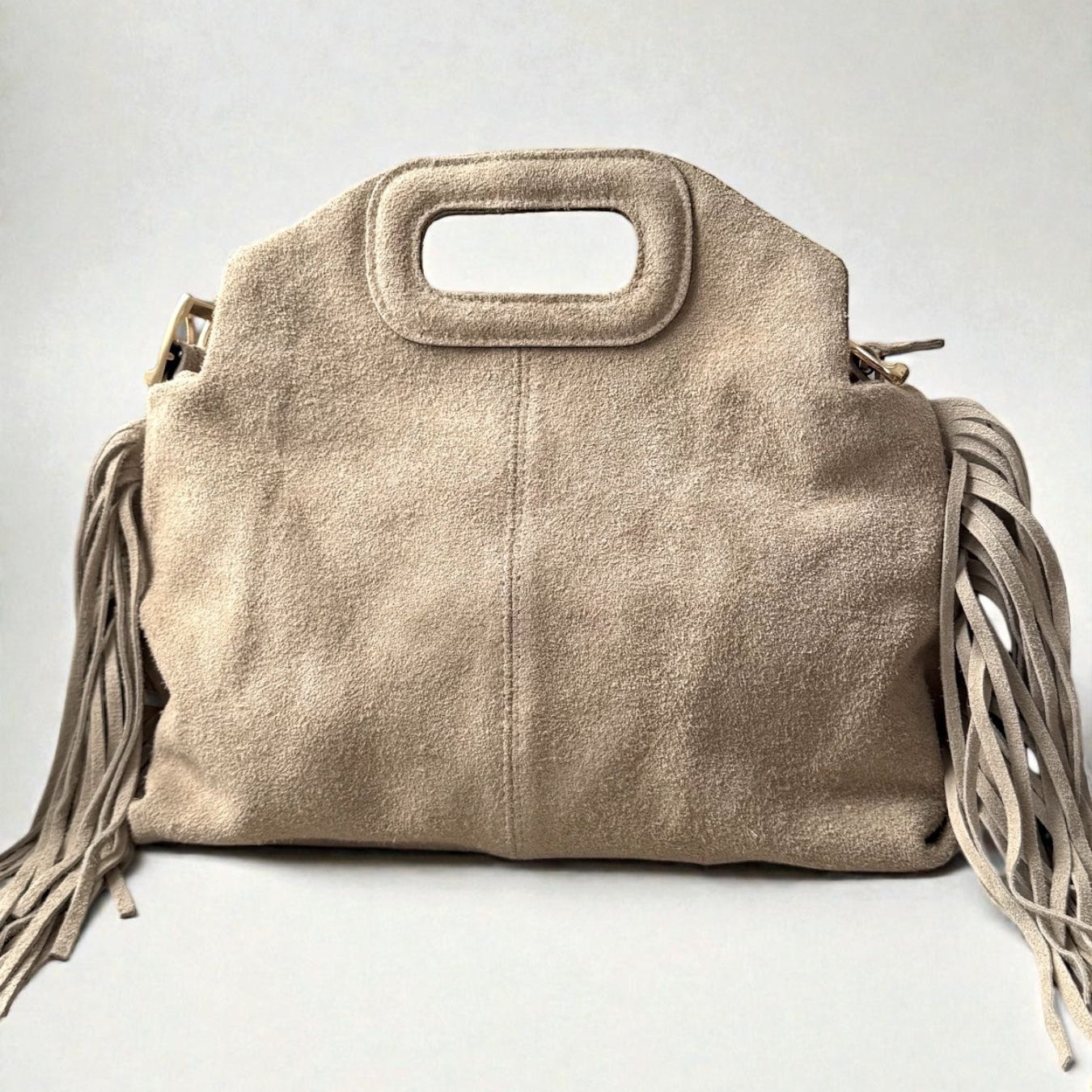 Sac à bandoulière beige en daim à franges made in Italy - Fiorella