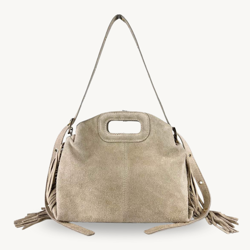 Sac à bandoulière beige en daim à franges made in Italy - Fiorella
