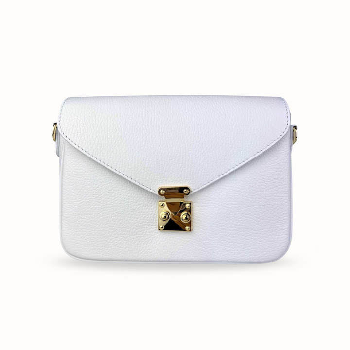 Sac à bandoulière en cuir blanc type cartable inspiration Louis Vuitton fabrication italienne