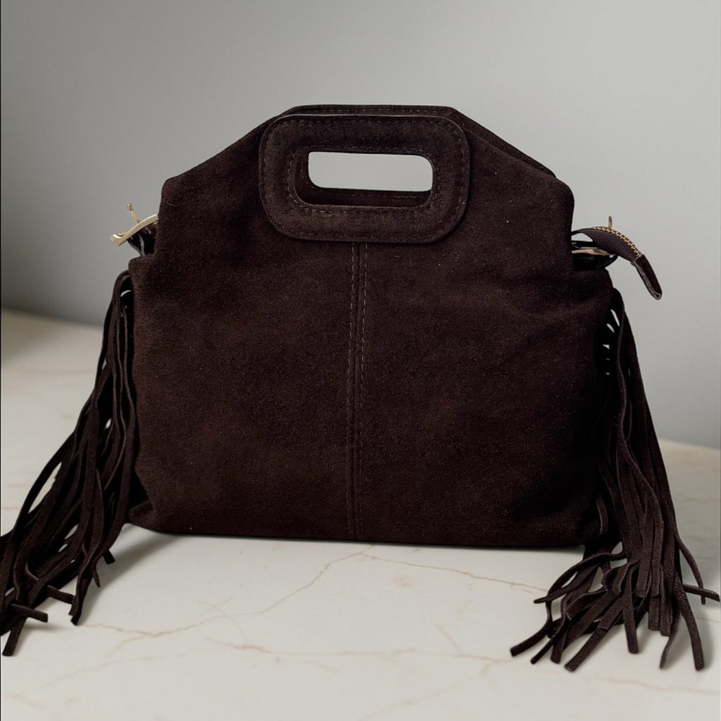 Sac à bandouliere marron en daim à franges made in Italy 
