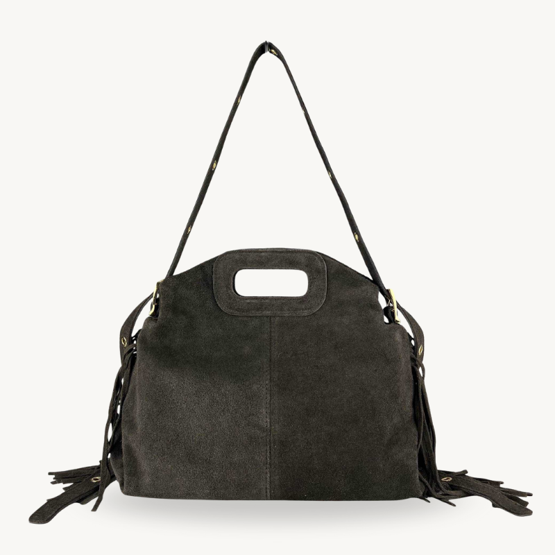 Sac à bandouliere marron en daim à franges made in Italy 