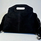Sac à bandoulière noir en daim à franges made in Italy - Fiorella