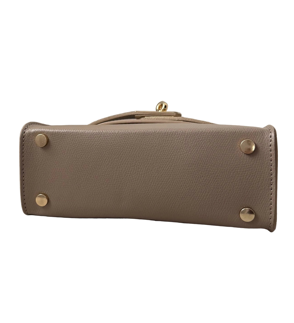 Sac à bandoulière taupe en cuir et boucle dorée made in italy - Fiorella