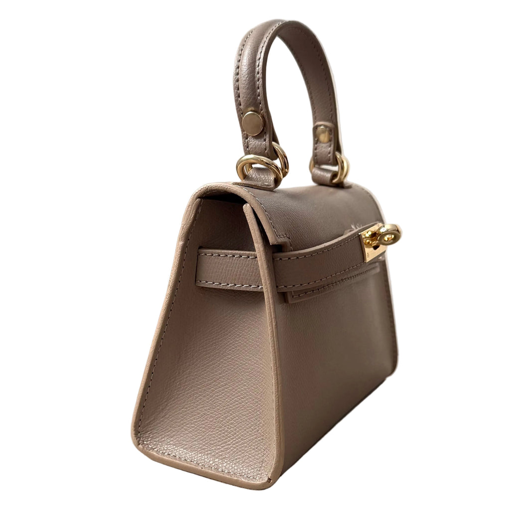 Sac à bandoulière taupe en cuir et boucle dorée made in italy - Fiorella