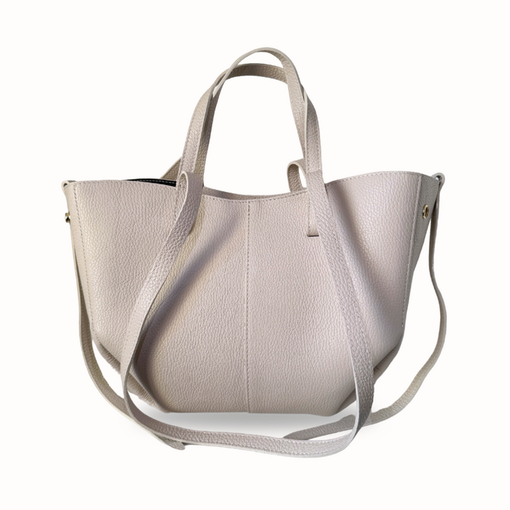 Sac cabas femme en cuir grainé ivoire Made in Italy