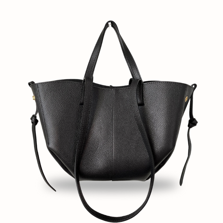 Sac cabas Bianca en cuir grainé noir, fabrication italienne, porté épaule ou main