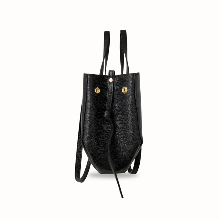 Sac cabas Bianca en cuir grainé noir, fabrication italienne, porté épaule ou main
