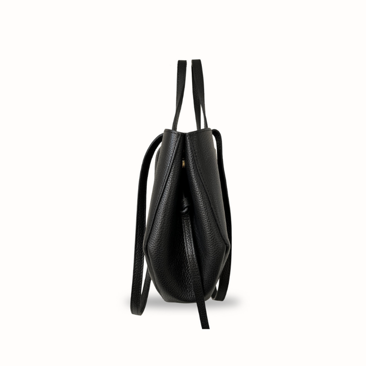 Sac cabas Bianca en cuir grainé noir, fabrication italienne, porté épaule ou main