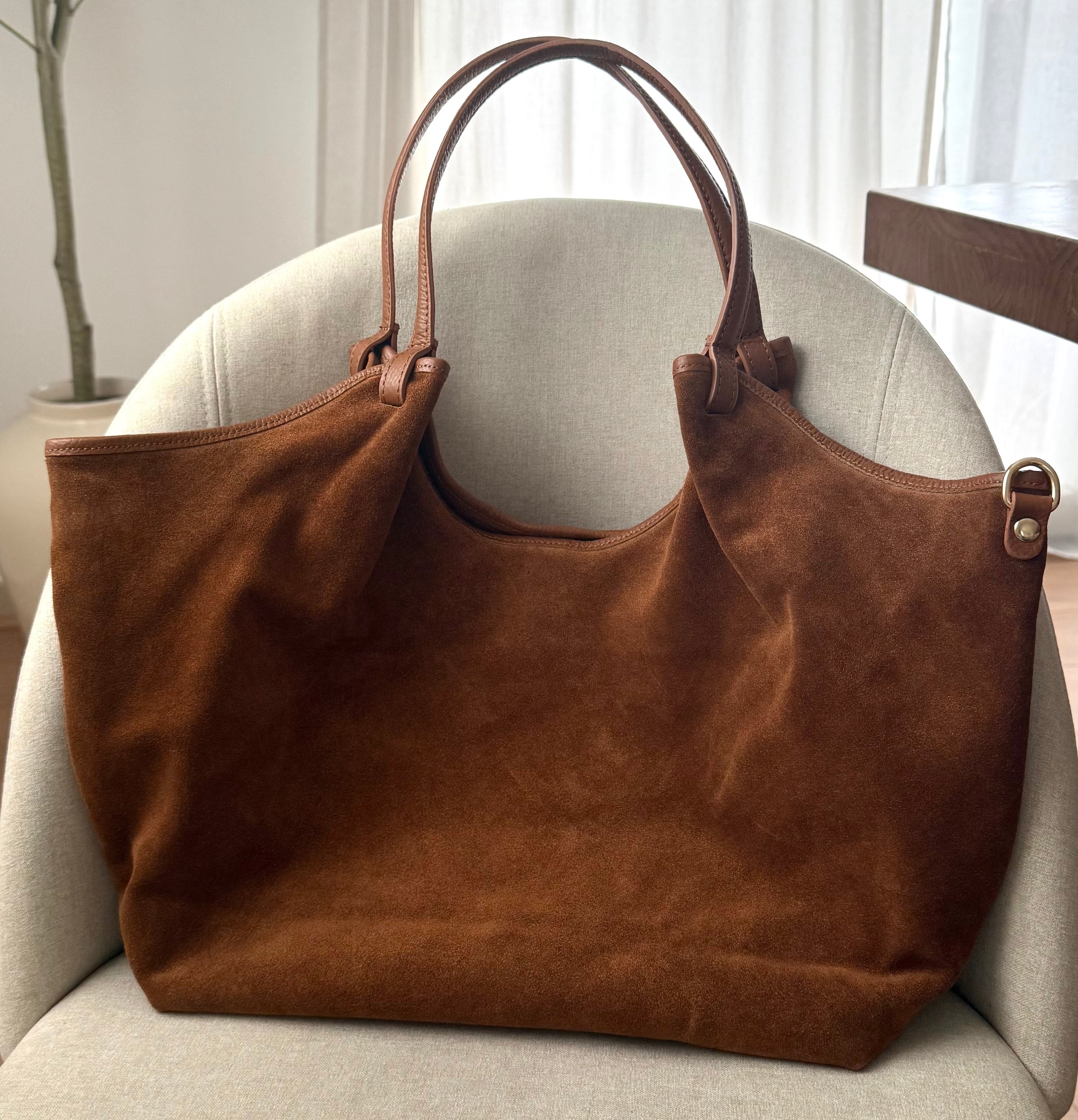 Sac cabas camel en daim made in Italy - Fiorella