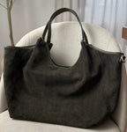 Sac cabas fourre-tout kaki en daim made in Italy - Fiorella