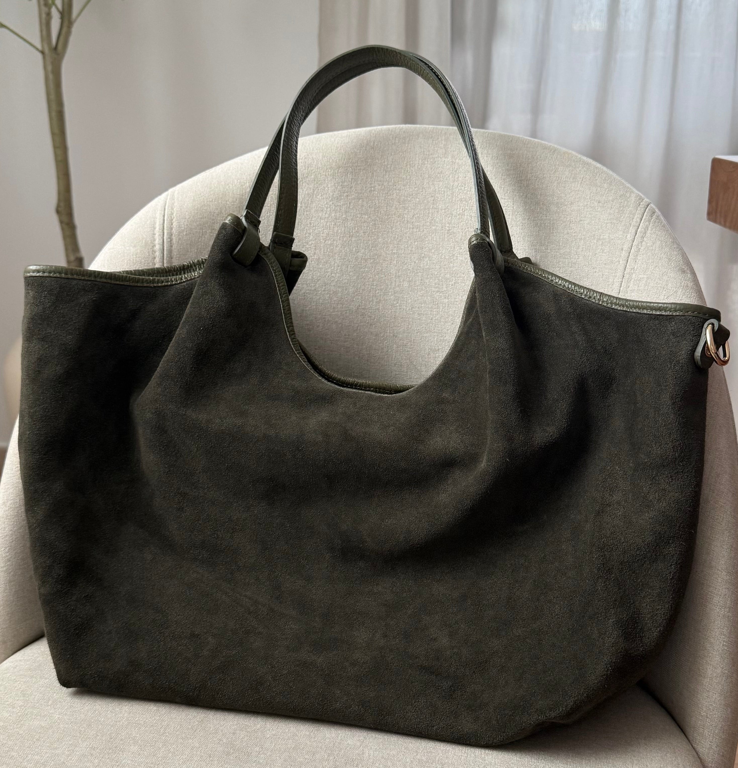 Sac cabas fourre-tout kaki en daim made in Italy - Fiorella