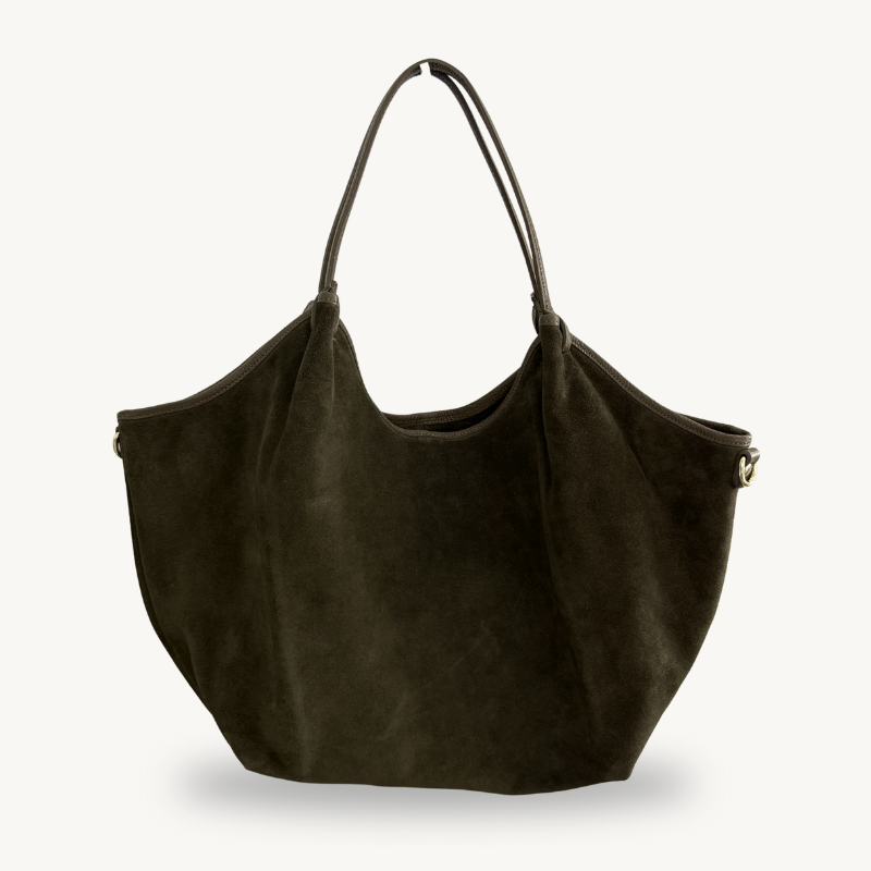 Sac cabas fourre-tout kaki en daim made in Italy - Fiorella