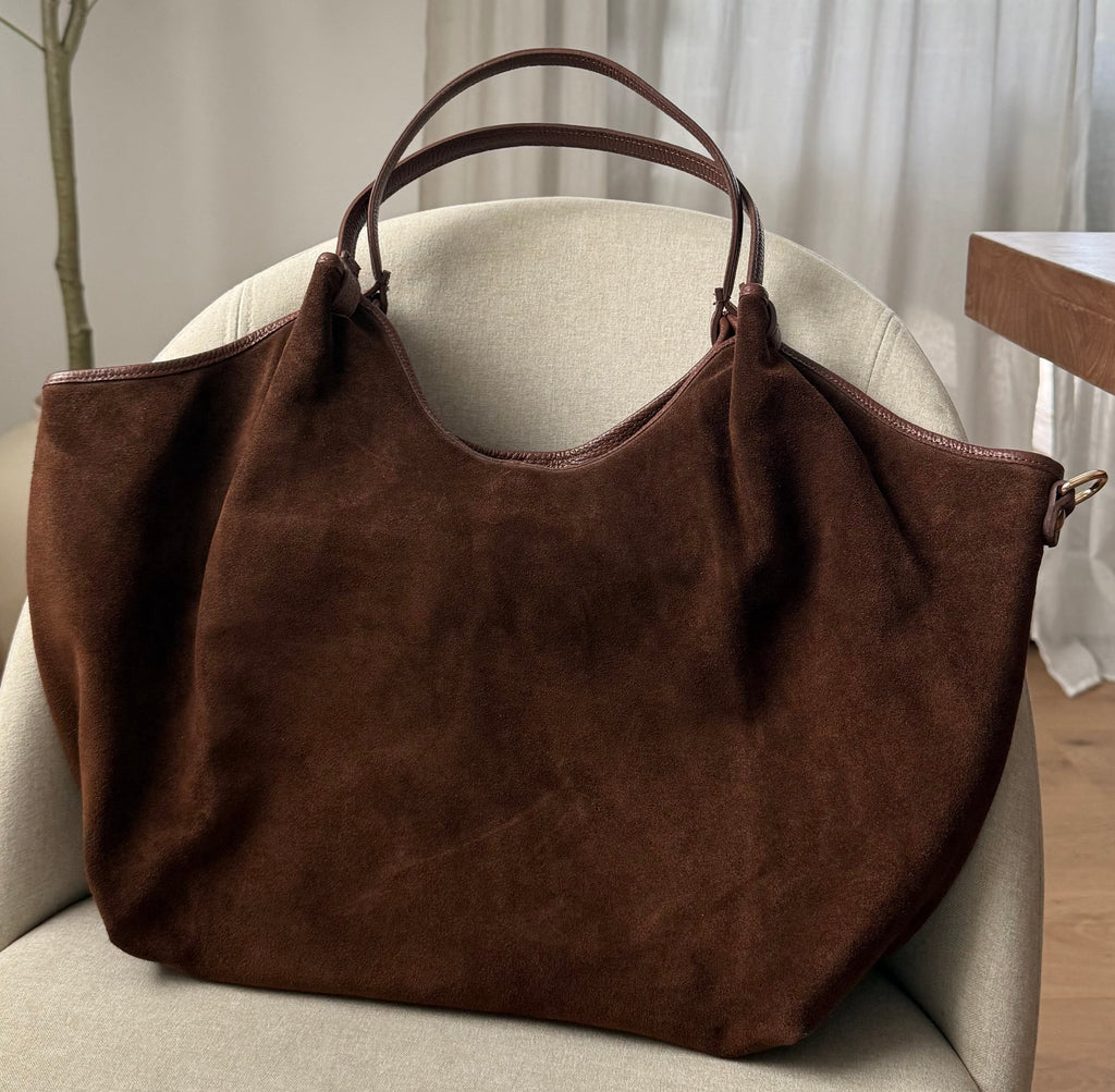Sac cabas fourre-tout marron en daim made in Italy Femme - Fiorella