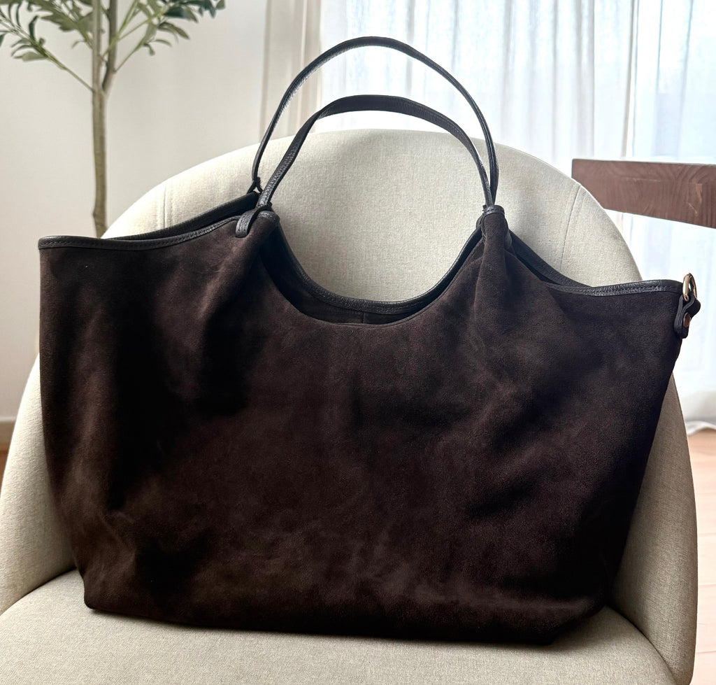 Sac cabas fourre-tout marron foncé en daim made in Italy - Fiorella