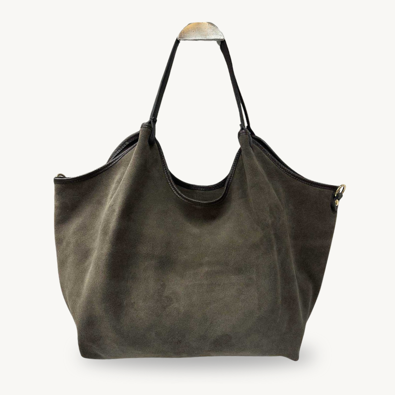 Sac cabas fourre-tout marron foncé en daim made in Italy - Fiorella