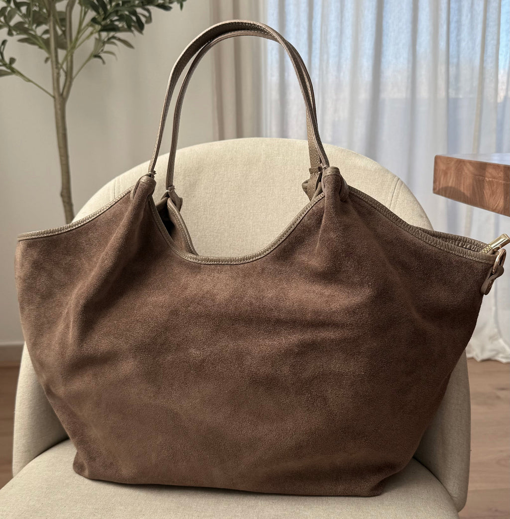 Sac cabas fourre-tout taupe en daim made in Italy 