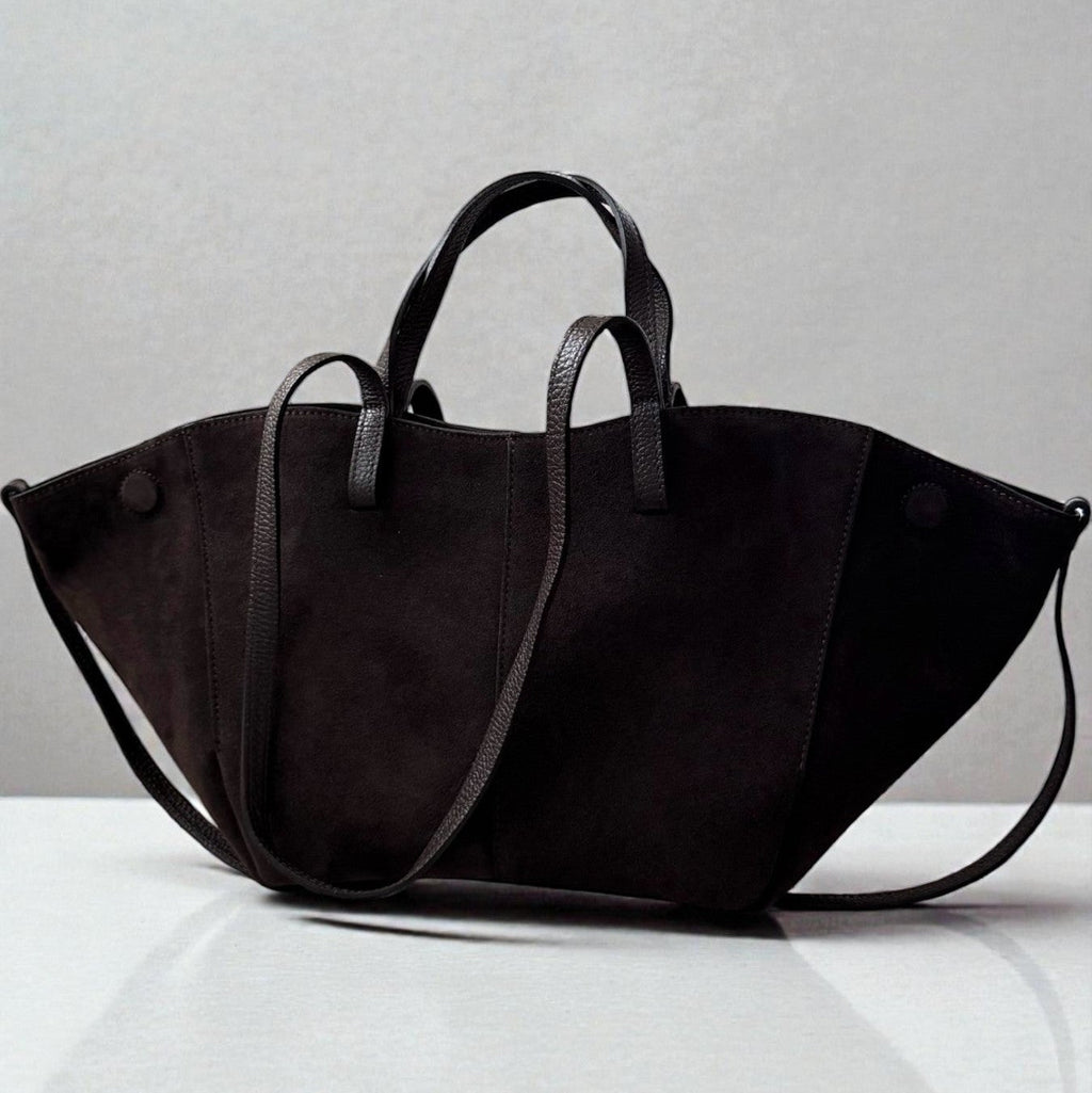sac cabas marron foncé en daim double anses made in italy - Fiorella