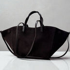 sac cabas marron foncé en daim double anses made in italy - Fiorella