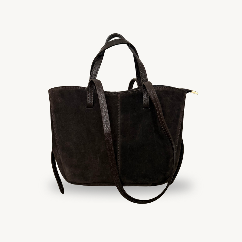 sac cabas marron foncé en daim double anses made in italy - Fiorella
