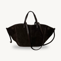 sac cabas marron foncé en daim double anses made in italy - Fiorella