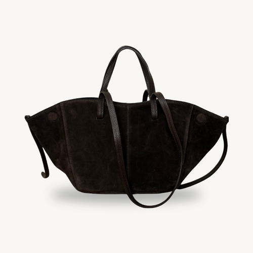 sac cabas marron foncé en daim double anses made in italy - Fiorella