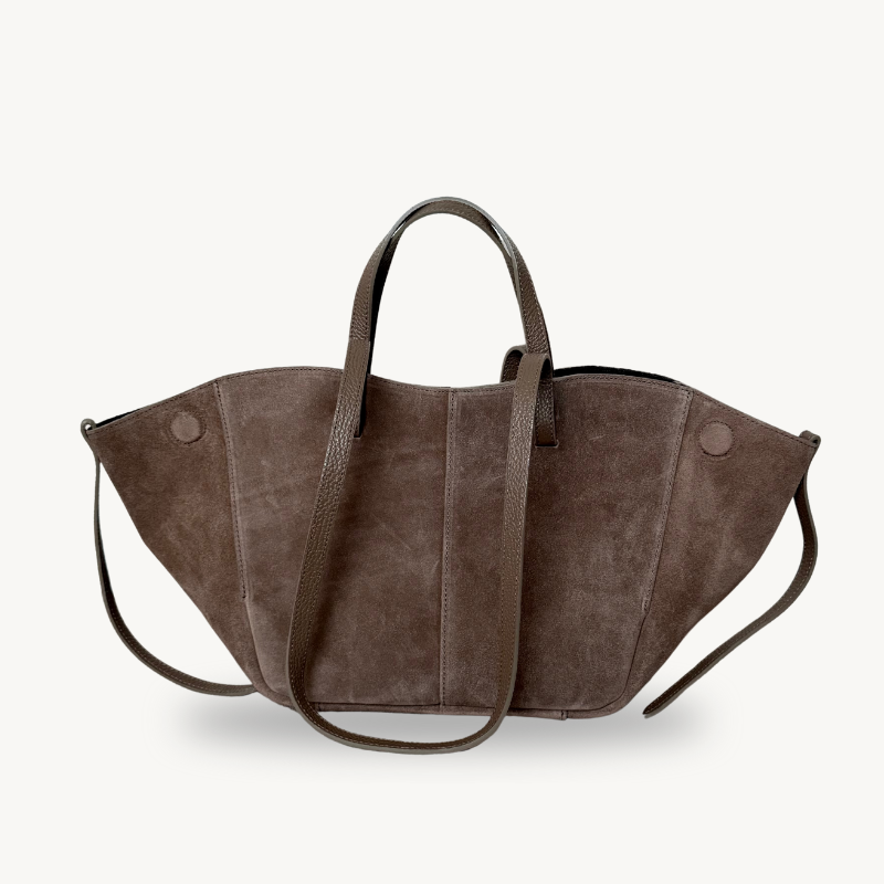 sac cabas taupe en daim double anses made in italy - Fiorella
