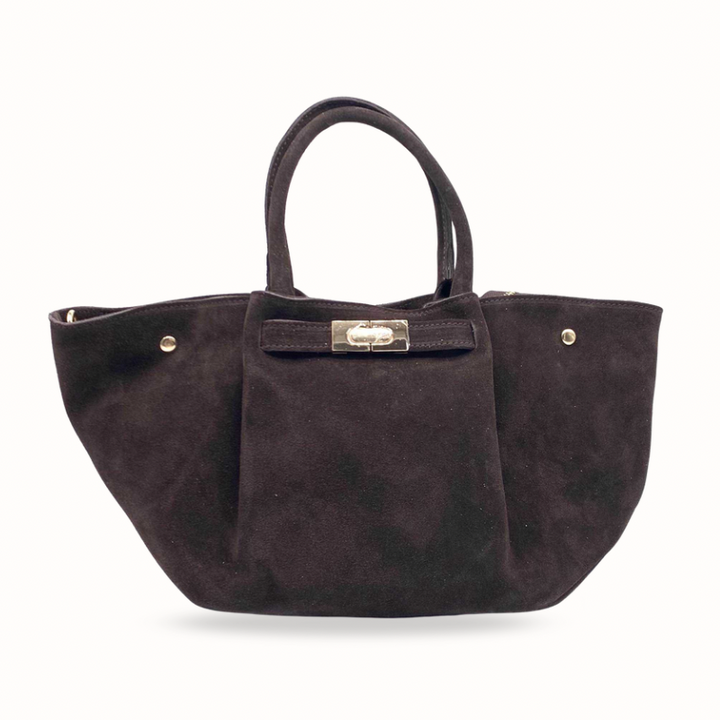 Sac à main marron en cuir suède fabriqué en Italie 