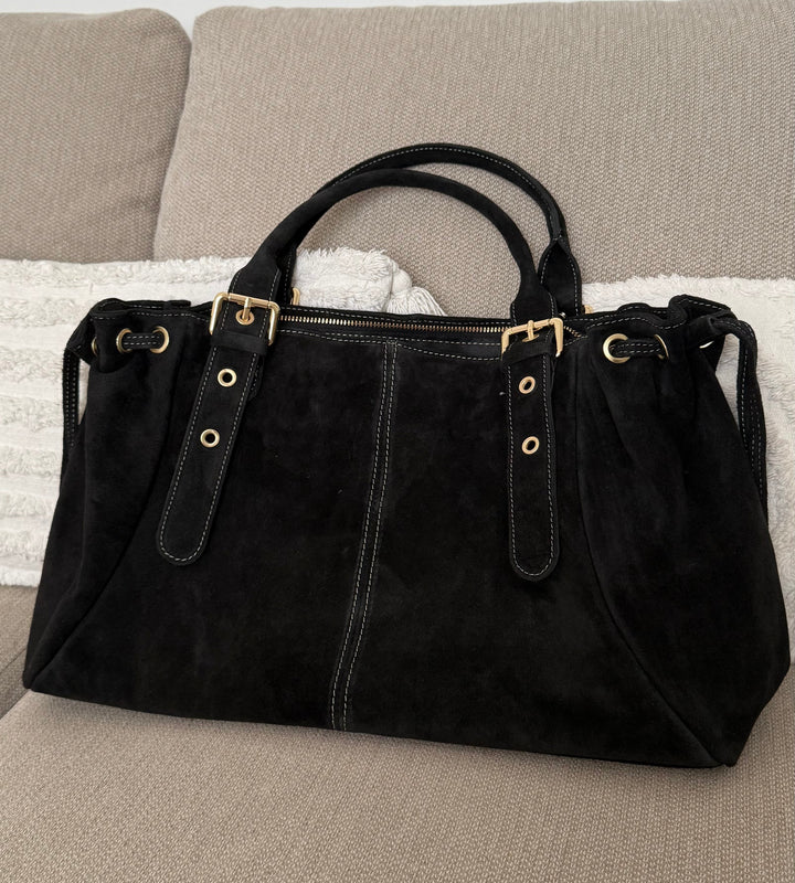 Sac à main noir spacieux en daim made in Italy