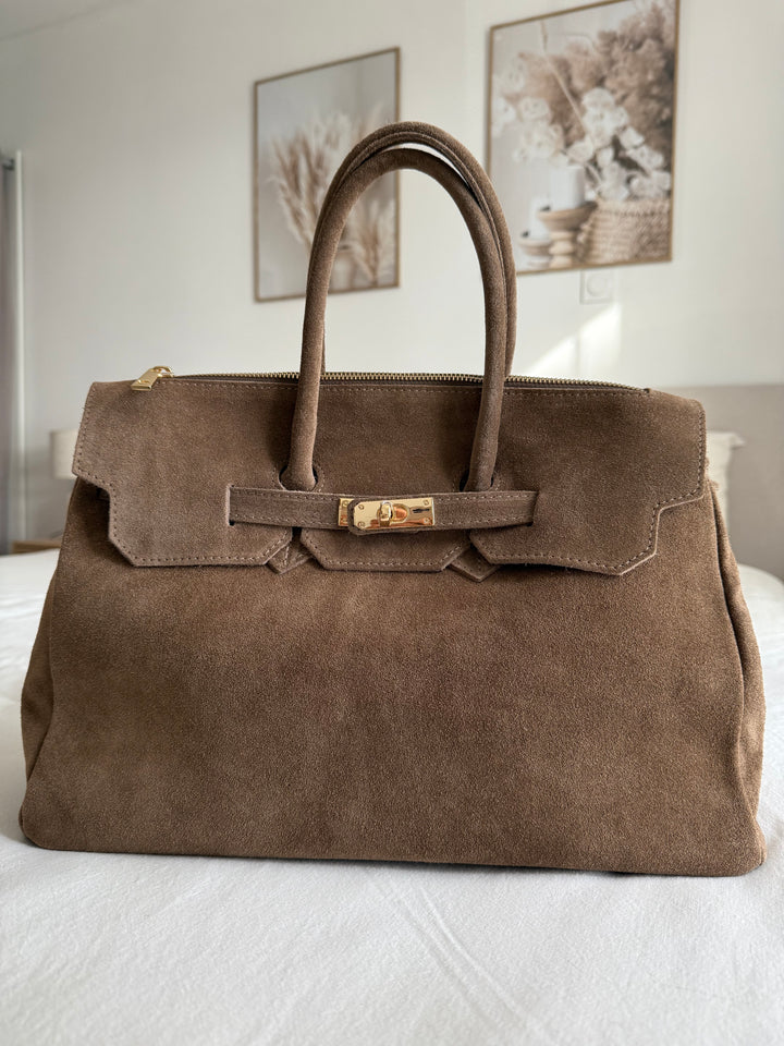 Sac à main taupe en daim pour femme made in Italy 