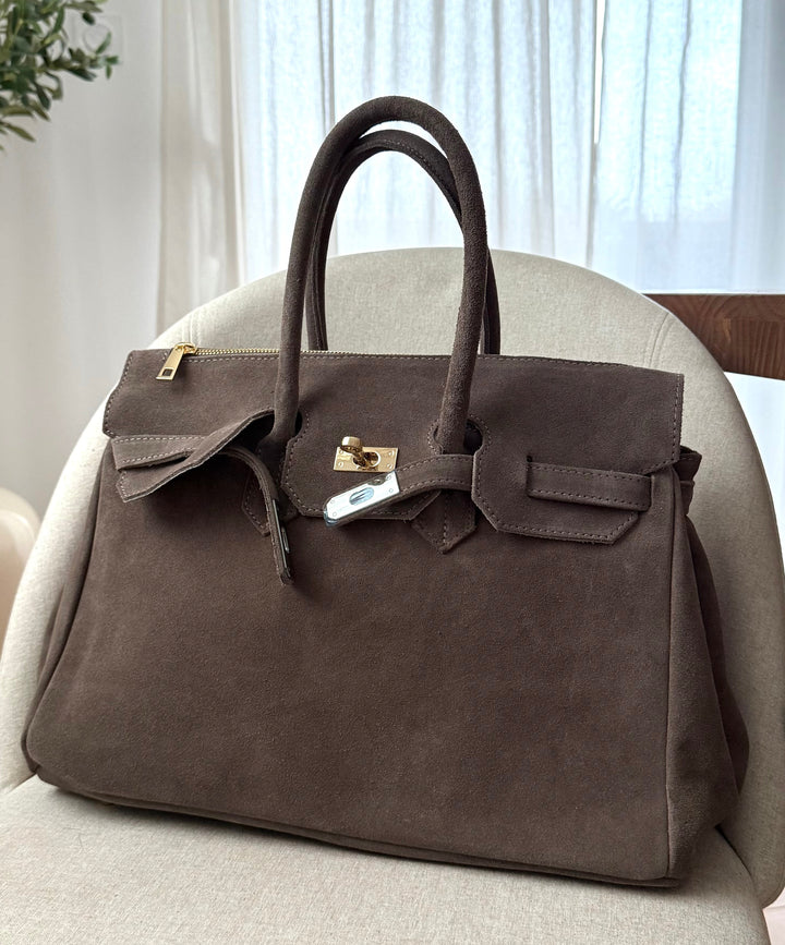 Sac à main taupe foncé en cuir made in Italy 