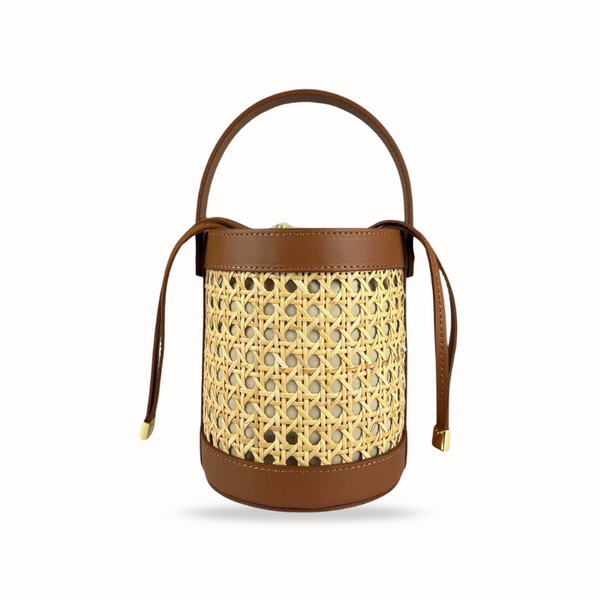 Sac seau été en cuir et canage  pour femme made in Italy