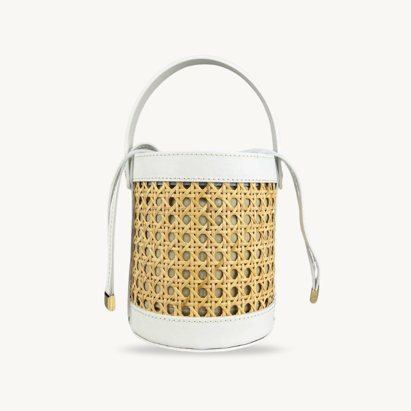 sac à bandoulière et seau en cuir blanc et cannage made in Italy - Fiorella