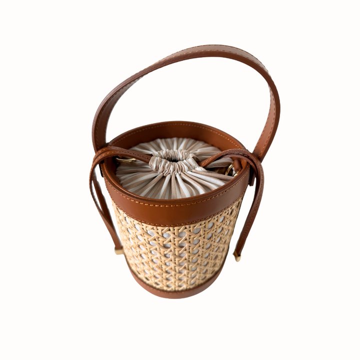 Sac seau été en cuir et canage  pour femme made in Italy