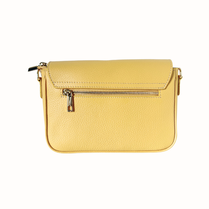 Sac à bandoulière femme en cuir jaune type cartable inspiration Louis Vuitton fabrication italienne