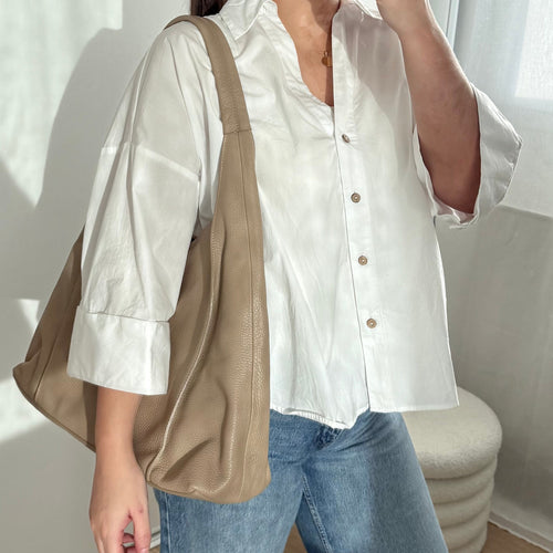 sac hobo taupe en cuir grainé pour femme made in italy