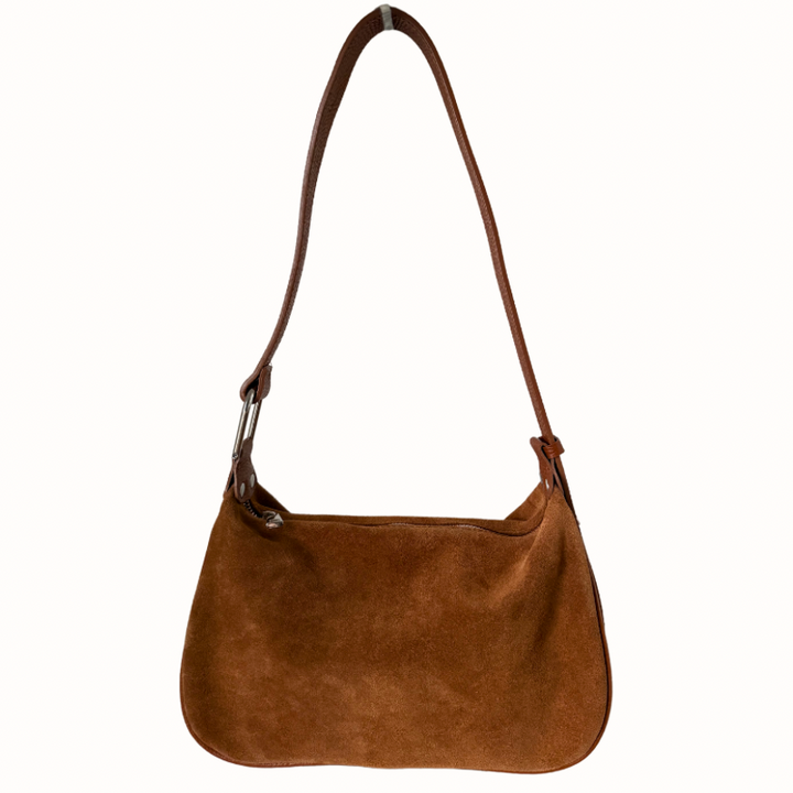 sac a main en cuir suede camel fabriqué en Italie