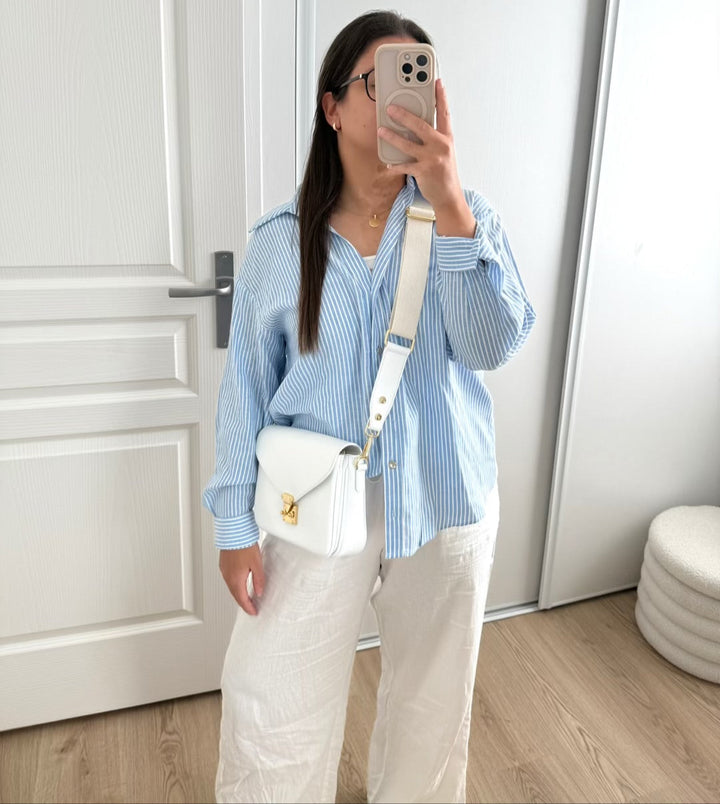 Sac à bandoulière en cuir blanc type cartable inspiration Louis Vuitton fabrication italienne