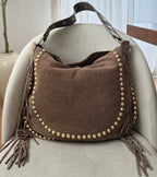sac a franges taupe en cuir made in italy