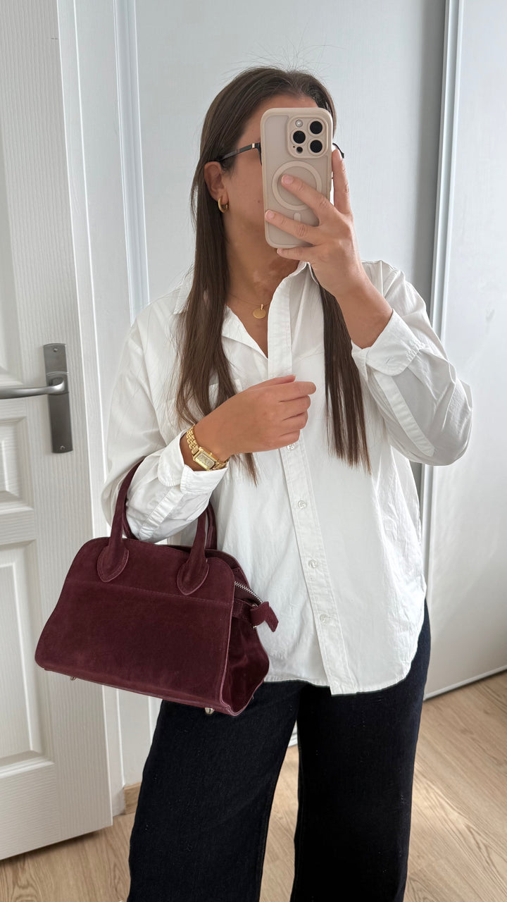 sac a main bordeaux en cuir suede made in italy