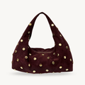 sac a main bordeaux en daim cuir et sequins dores made in italy