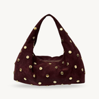 sac a main bordeaux en daim cuir et sequins dores made in italy
