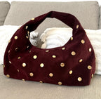 sac a main bordeaux en daim et sequins dores made in italy