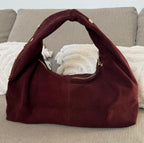 sac a main bordeaux en daim et sequins dores made in italy