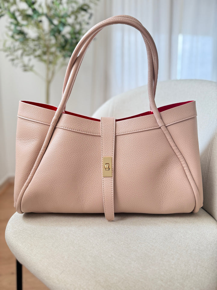 Sac cabas en cuir rose femme fabriqué en Italie