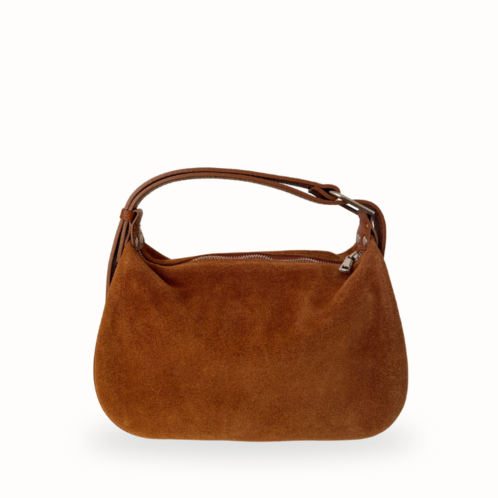 sac a main en cuir suede camel fabriqué en Italie