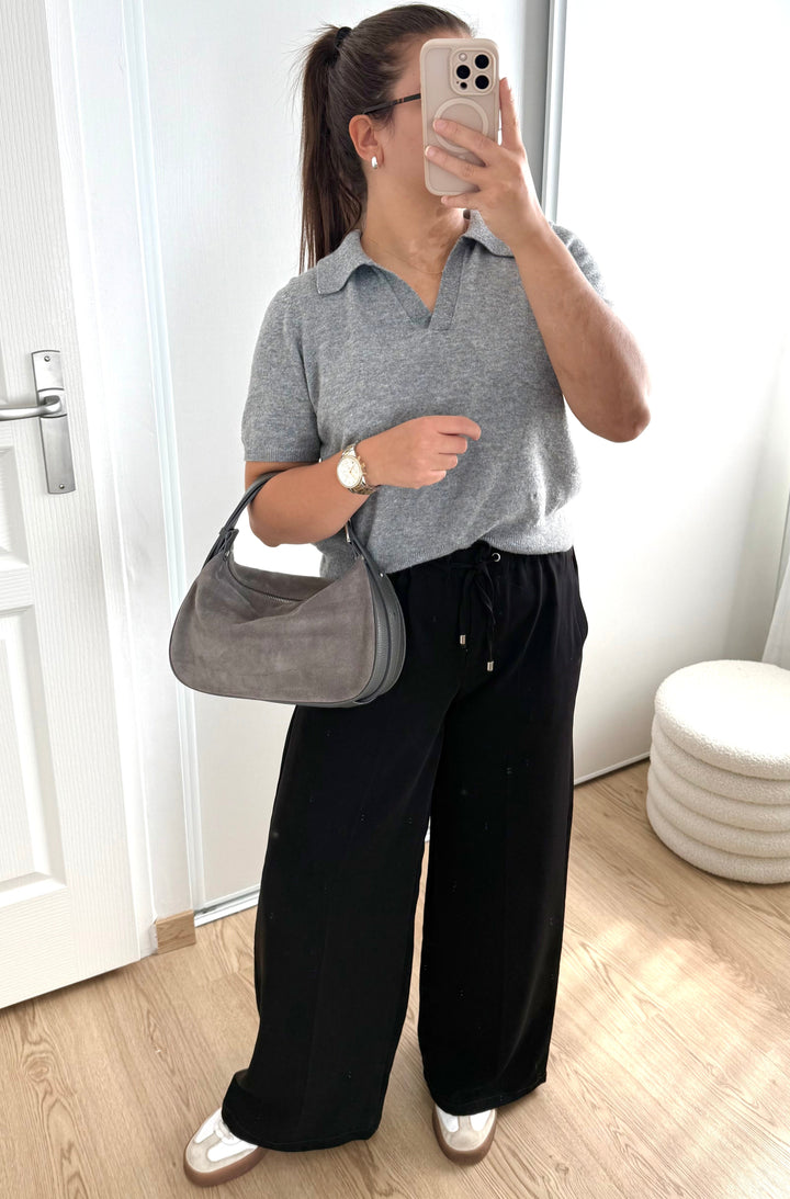 sac a main et bandoulière en cuir suede gris fabriqué en italie 