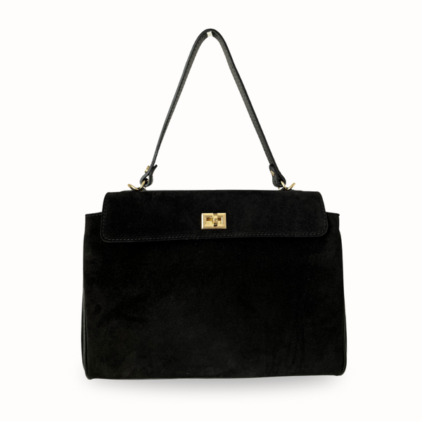 Sac à main en cuir suède noir Serena, idéale pour travail et les cours - made in Italy